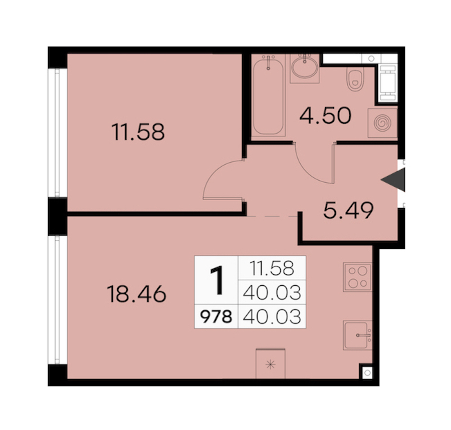 1-комнатная квартира 40.03 м², 17/19 эт., ЖК «GloraX Aura Vasileostrovsky»
